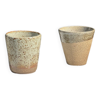 Set of 2 cups in Indonesian ceramic (brown & speckled glazed matte)