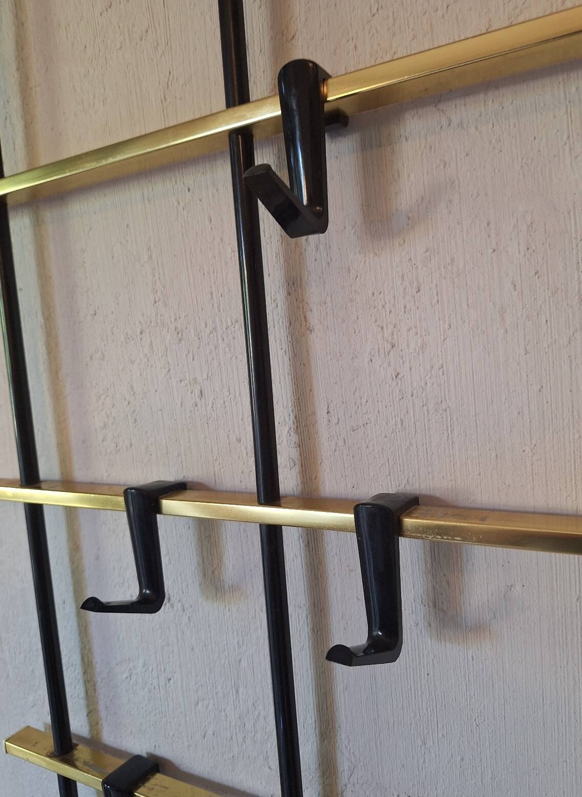 Wall-mounred brass and metal coat and hat rack, 1960s