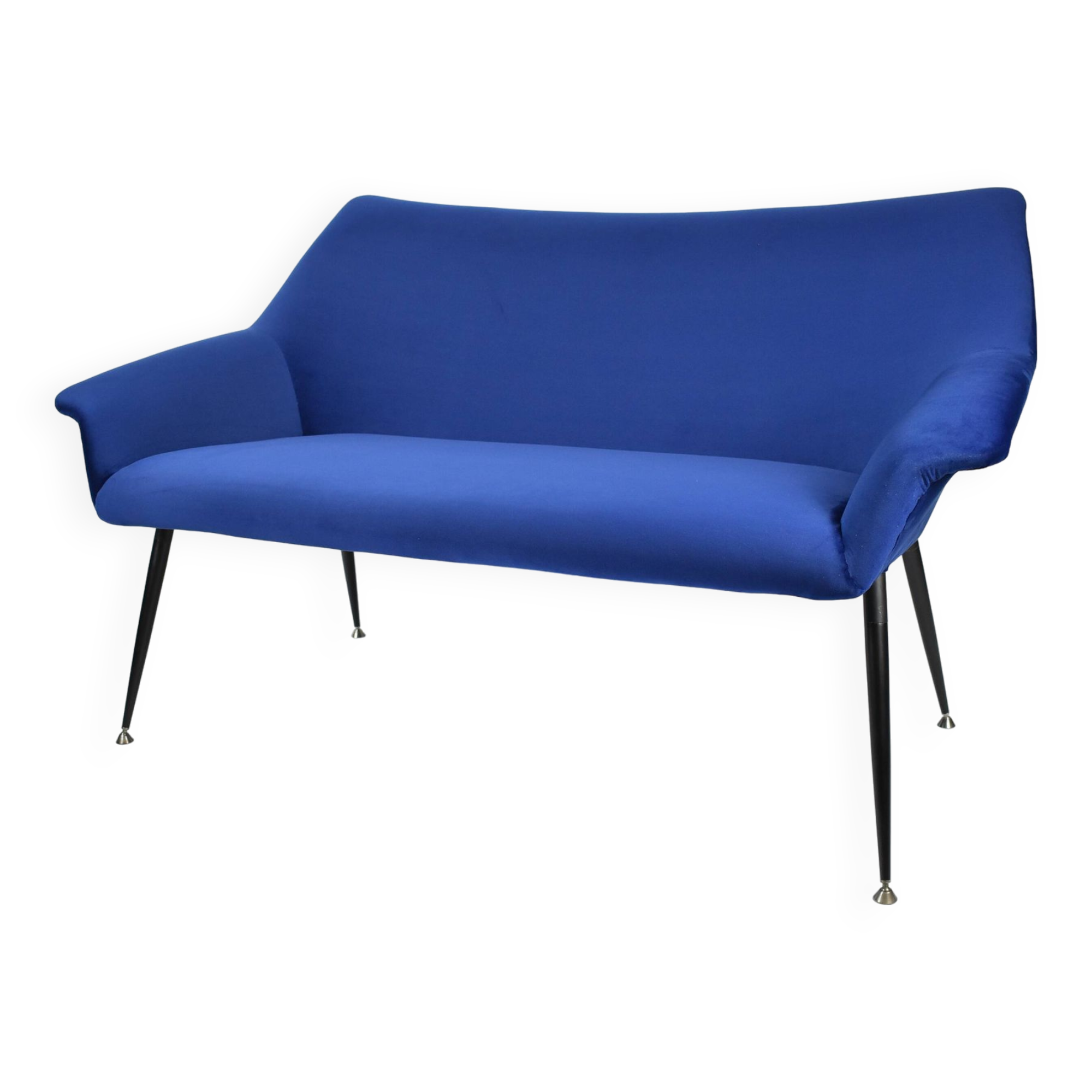 Two-seater vintage sofa, german democratic republic, 1960, navy blue, velvet