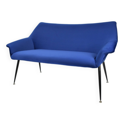 Canapé vintage deux places, république démocratique allemande, 1960, bleu marine, velours