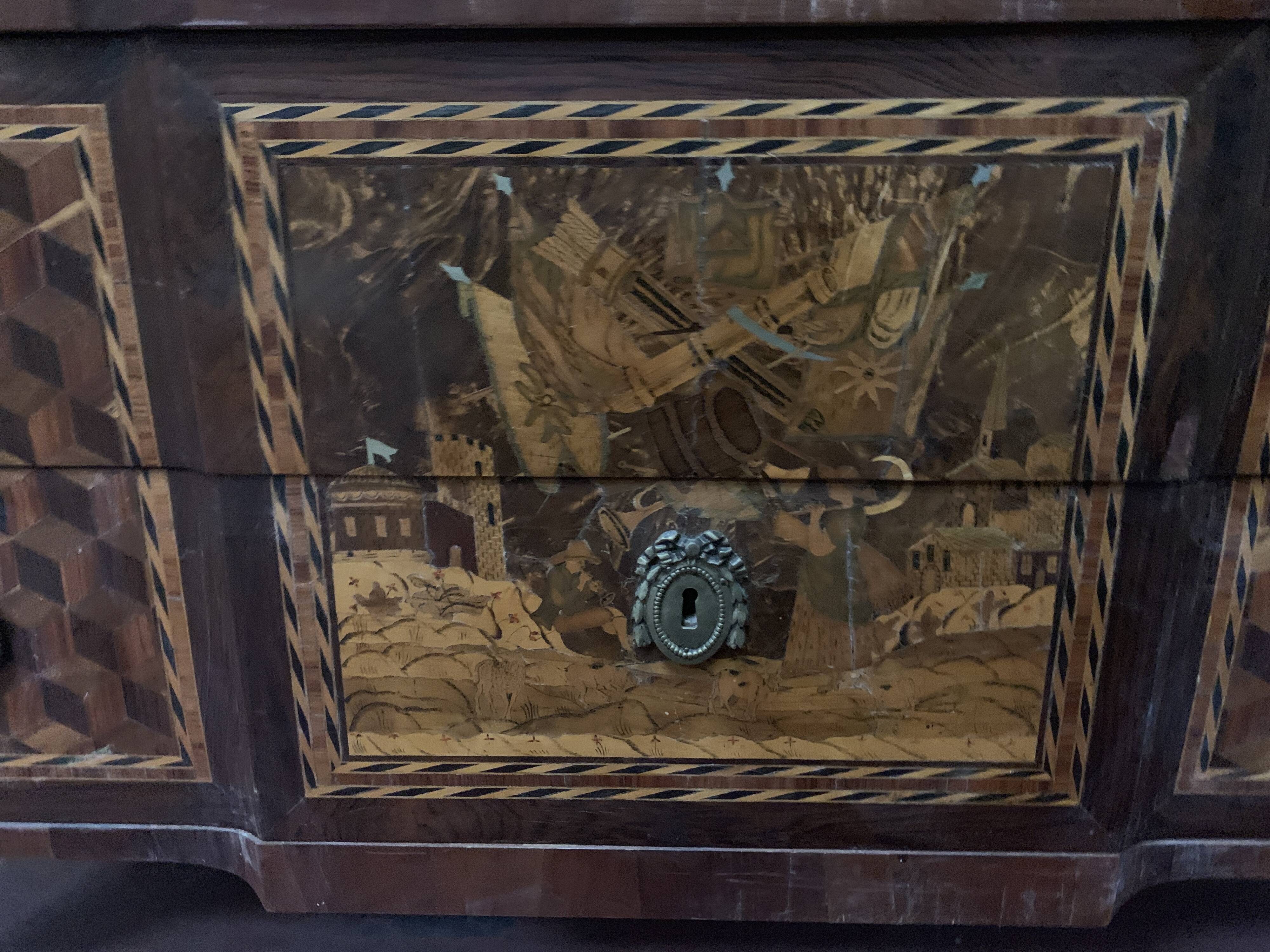 Transition chest of drawers in rosewood and amaranth veneer, 19th century