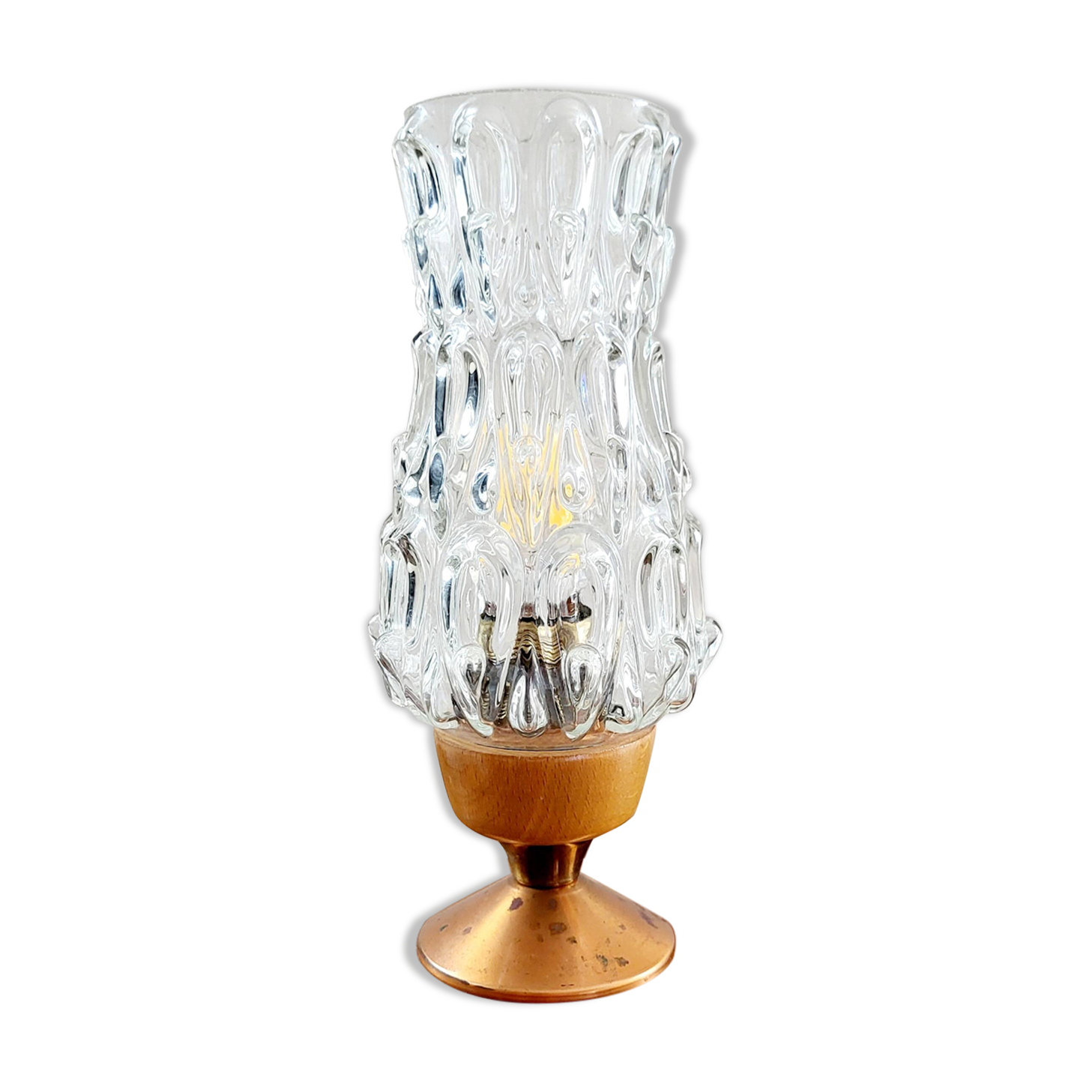 Tripod vintage tafellamp uit de jaren 60 met glazen lampenkap