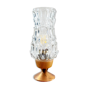 Vintage tripod table lamp from the 1960s with a glass lampshade.