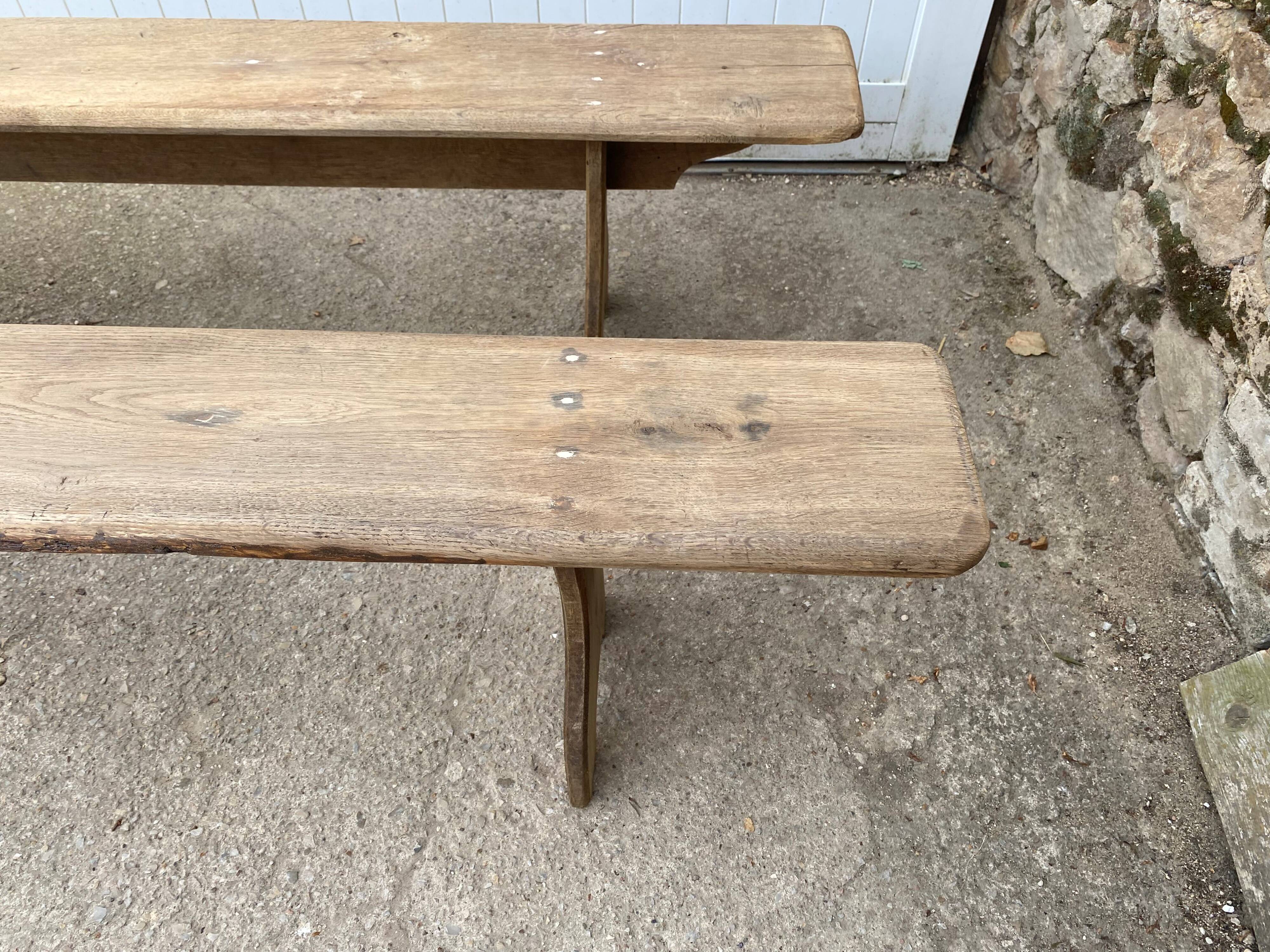 Pair of solid oak wood farmhouse benches 250cm rustic 1900