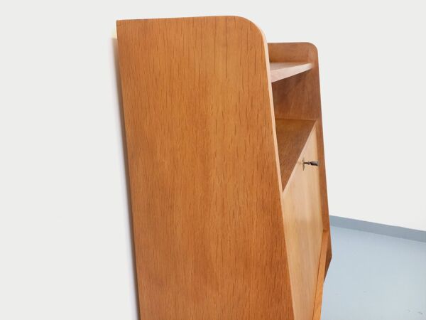 Meuble secrétaire bibliothèque de rangement vintage en bois de chêne