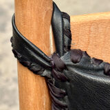 Scandinavian wooden and leather rocking chair