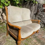 Sofa in wood, cane and green velvet