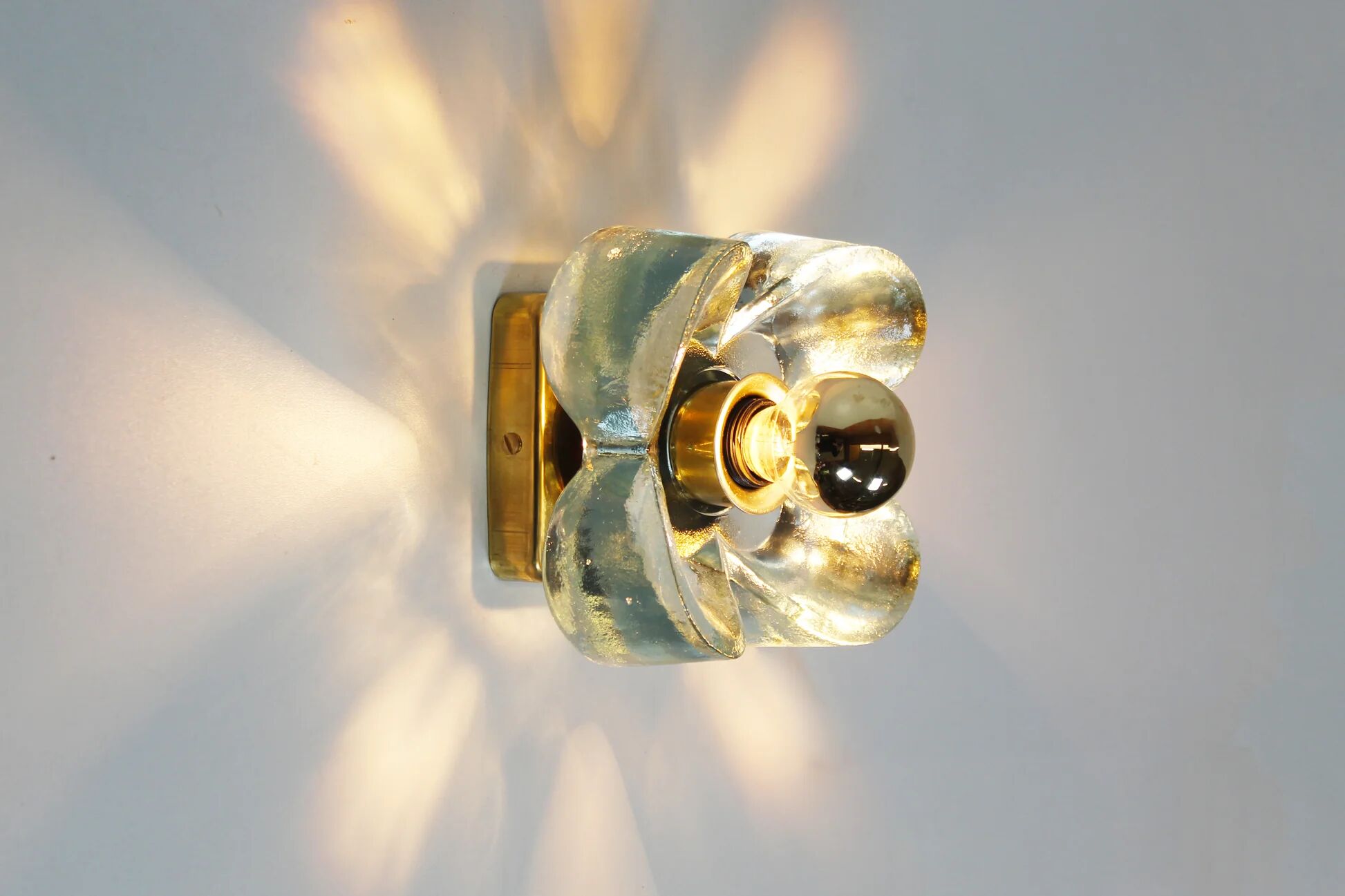 Pair of 1970s brass and glass wall lamps by Sische