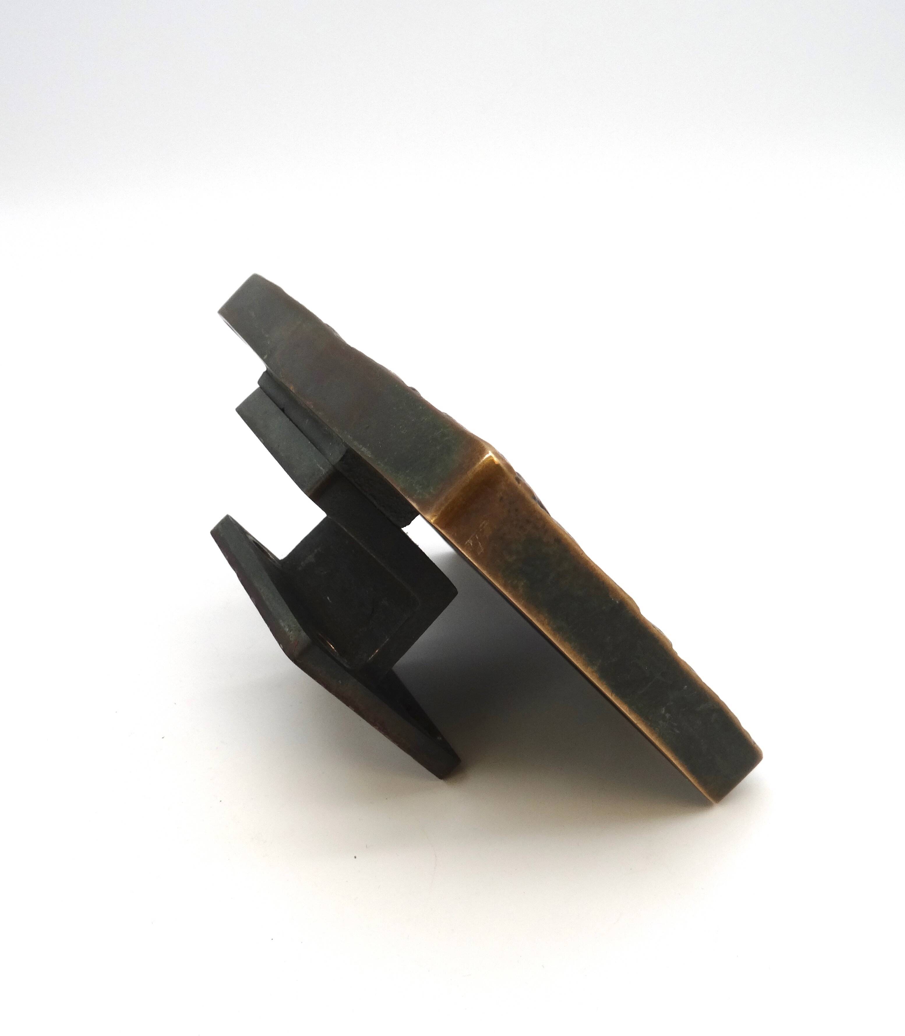 Rare Mid Century Solid Abstract Brutalist Bronze front Door Handle with key hole cover Germany 1960
