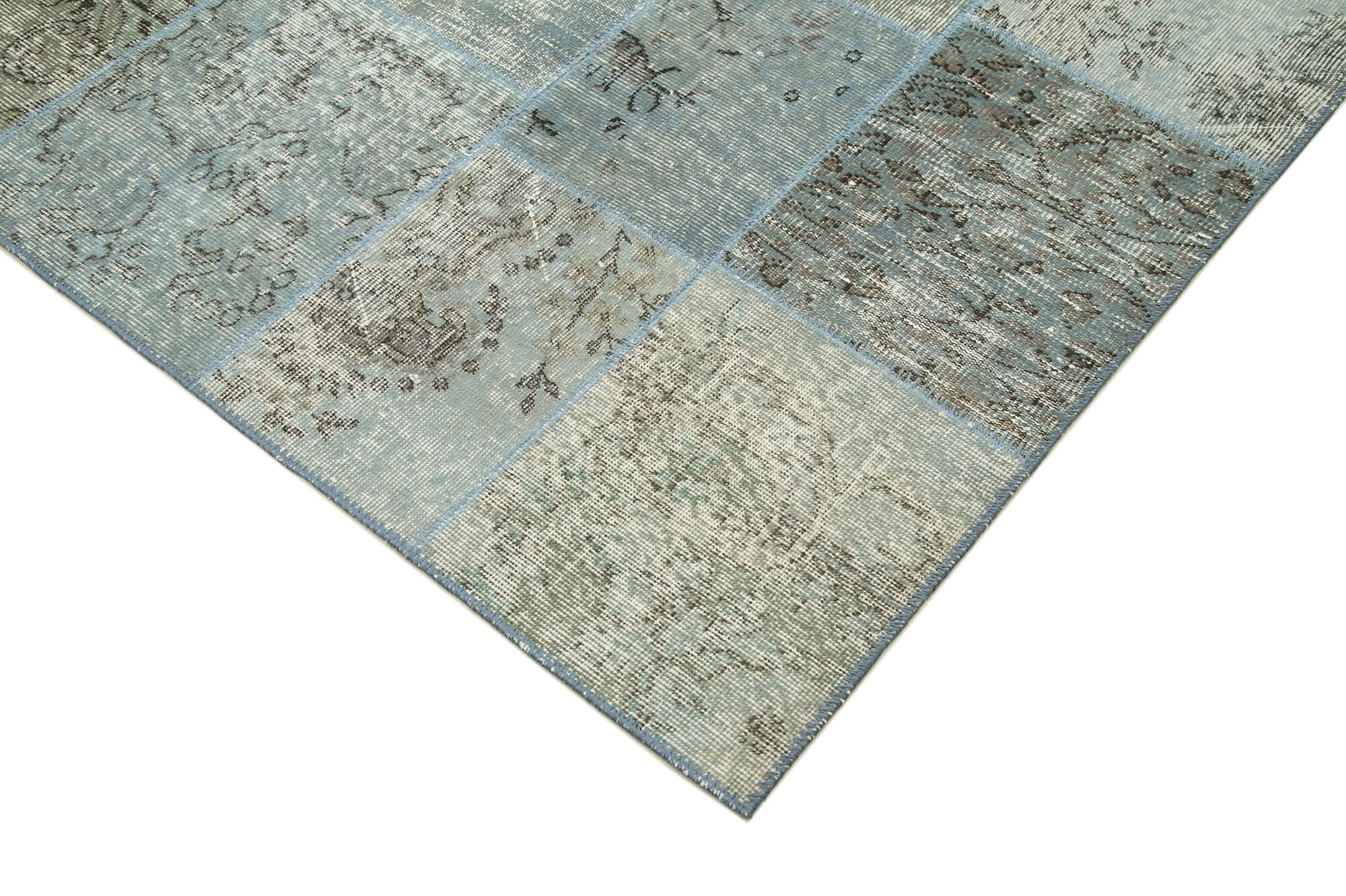 Handwoven anatolian contemporary 173 cm x 245 cm blue patchwork carpet