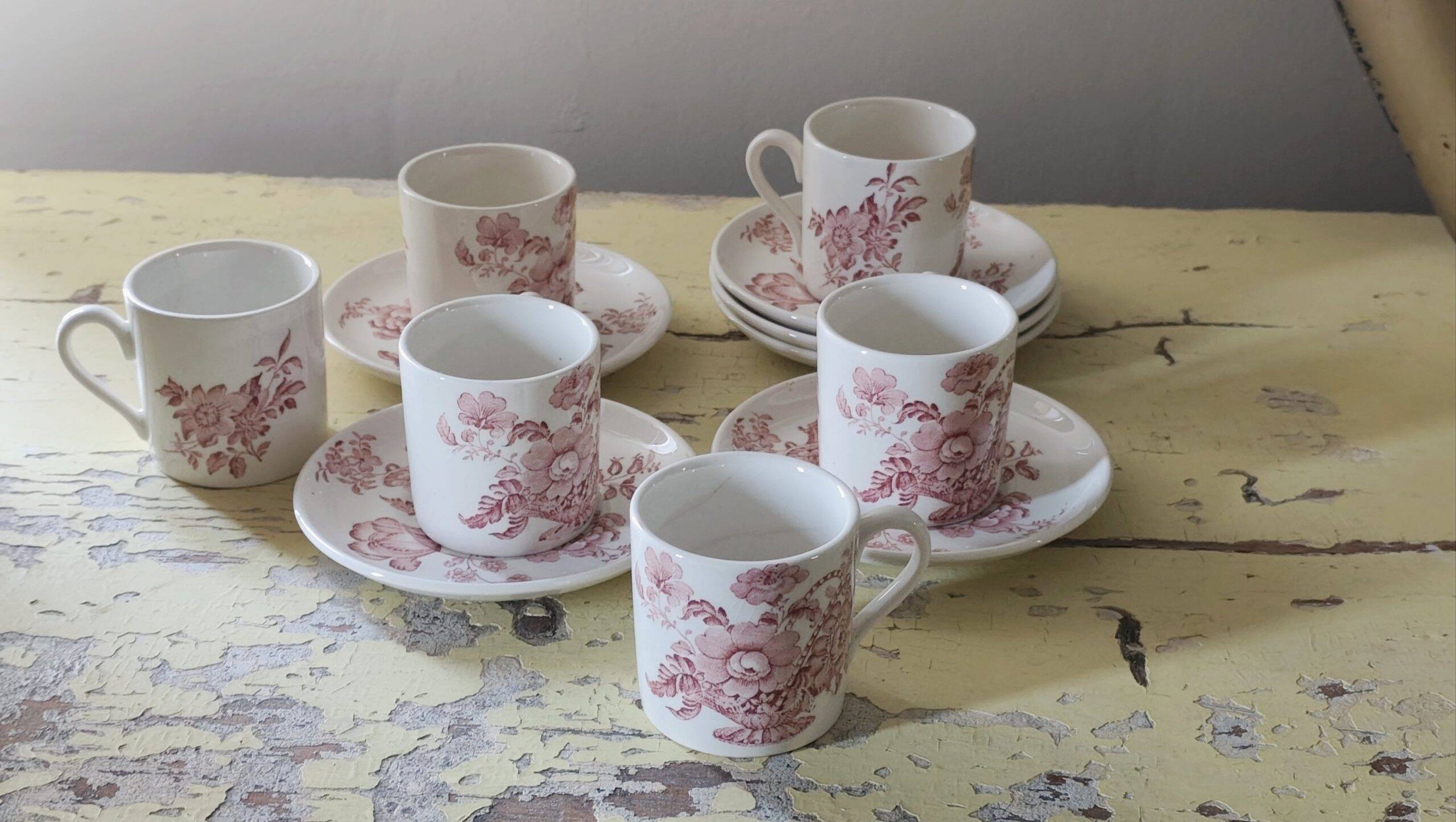 Vintage Coffee Set - 6 Cups and 6 Saucers - Crown Devon Brand