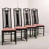 Giorgetti Italian Design High Back Dining Chairs with Pink Upholstery 1980s