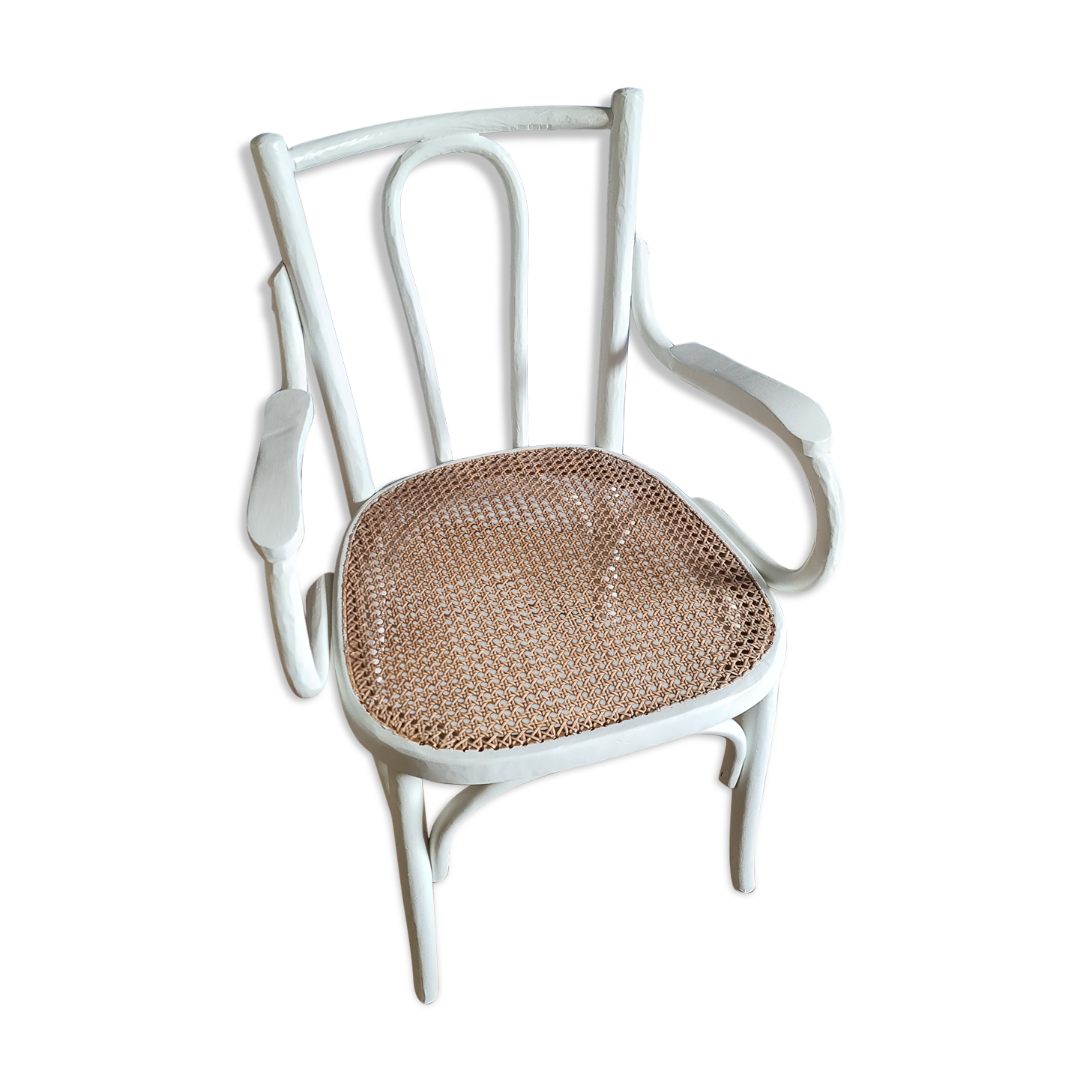 Chair / armchair cannage and wood painted shaby vintage