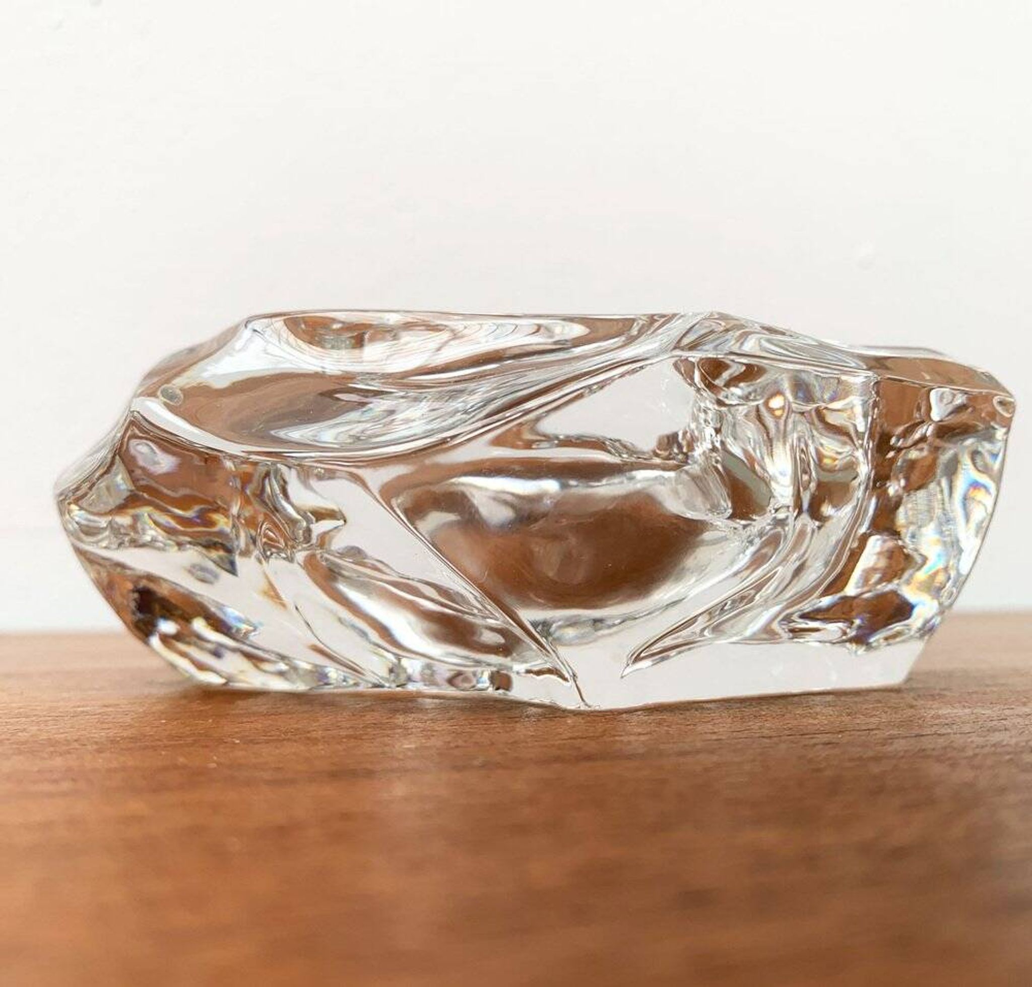 Mid-century Scandinavian heavy frosted glass table and ashtray, 1960s, set of 2.