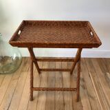Rattan console exotic wood vintage removable tray 70s