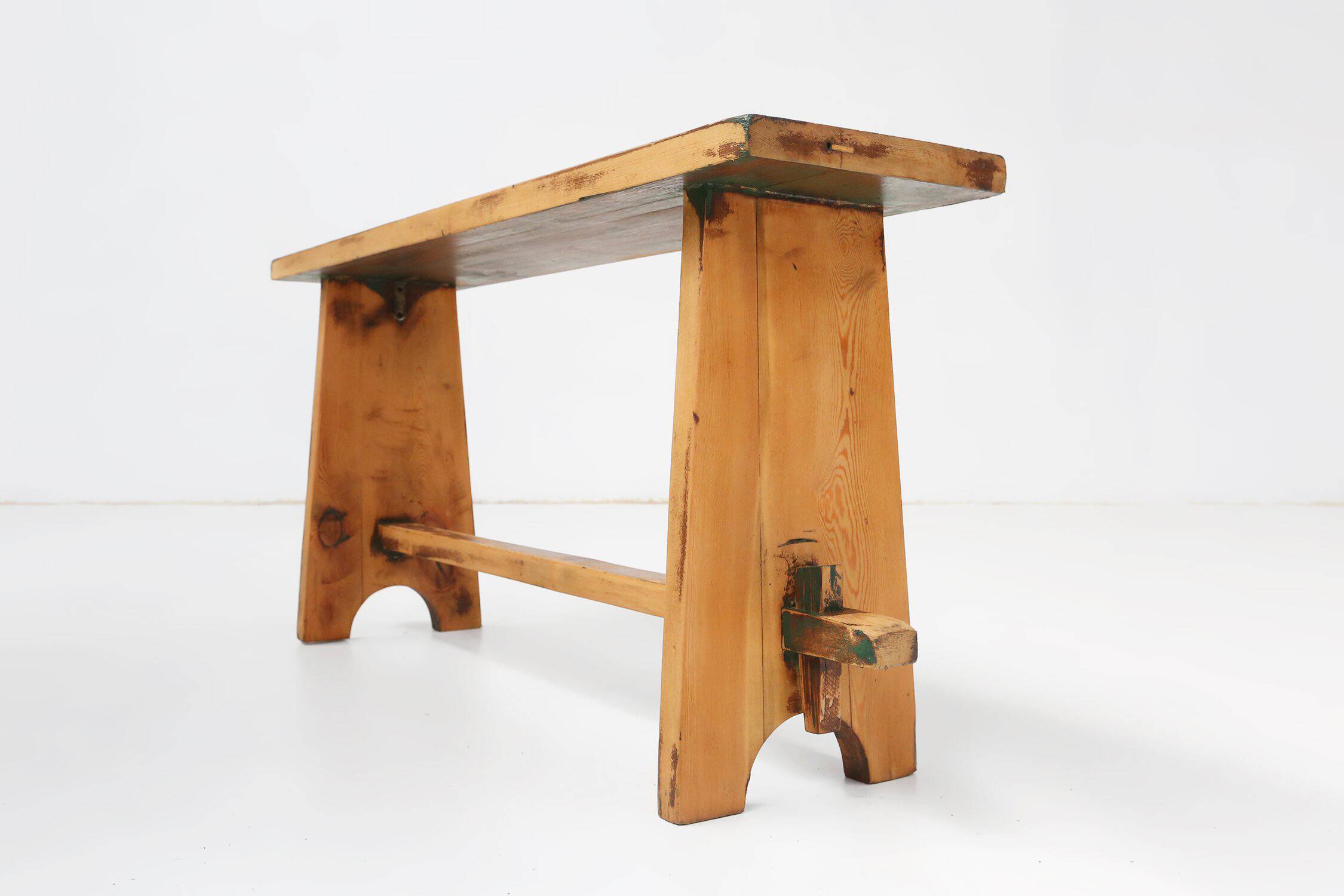 Mid-Century Rustic Wooden Bench, France, 1900s