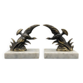 Pair of vintage bird bookends in gold metal and marble – Art Deco