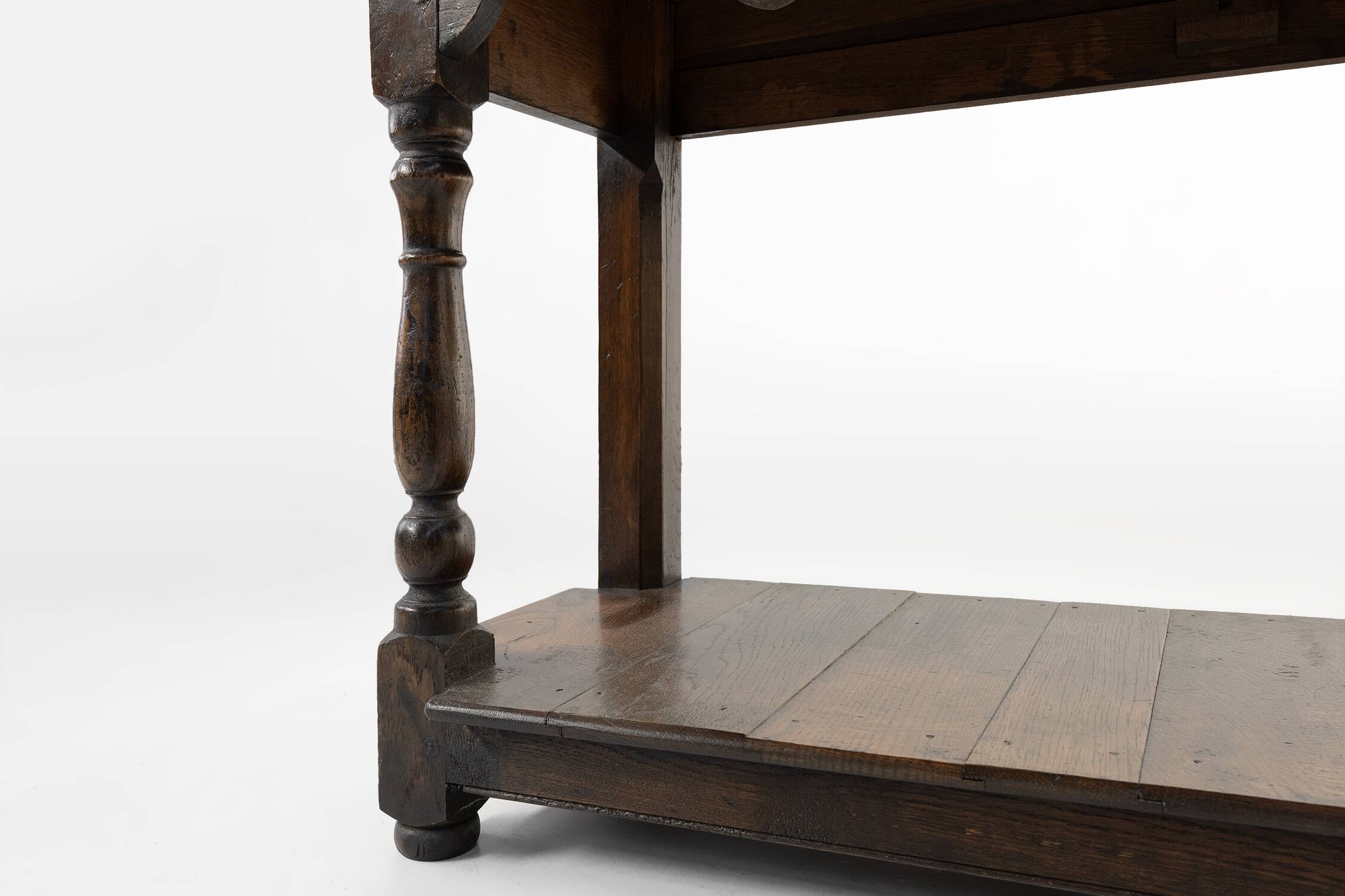 French 20th century oak side table with 2 drawers, ca. 1960