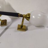 Pair of brass and white opaline wall sconces