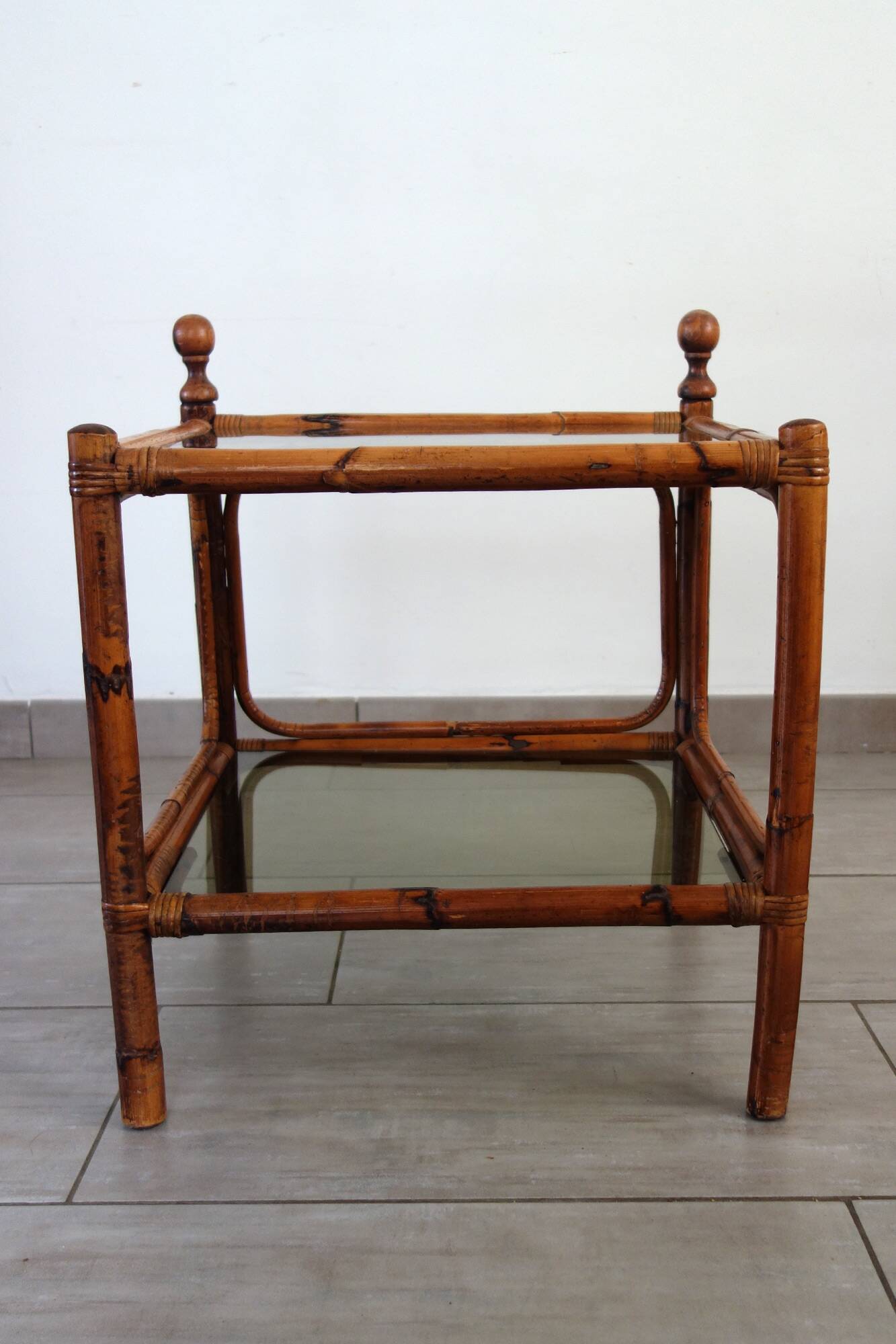 Vintage bamboo and smoked glass coffee table