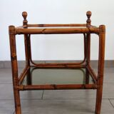 Table basse bambou et verre fumé vintage