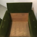 Pair of armchairs, green velvet on wheels, from the 70s