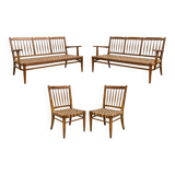 Lajos Kozma, pair of mid-century Hungarian oak sofa-bench & chairs in untouched condition, 1940s Hungary (extremely rare)