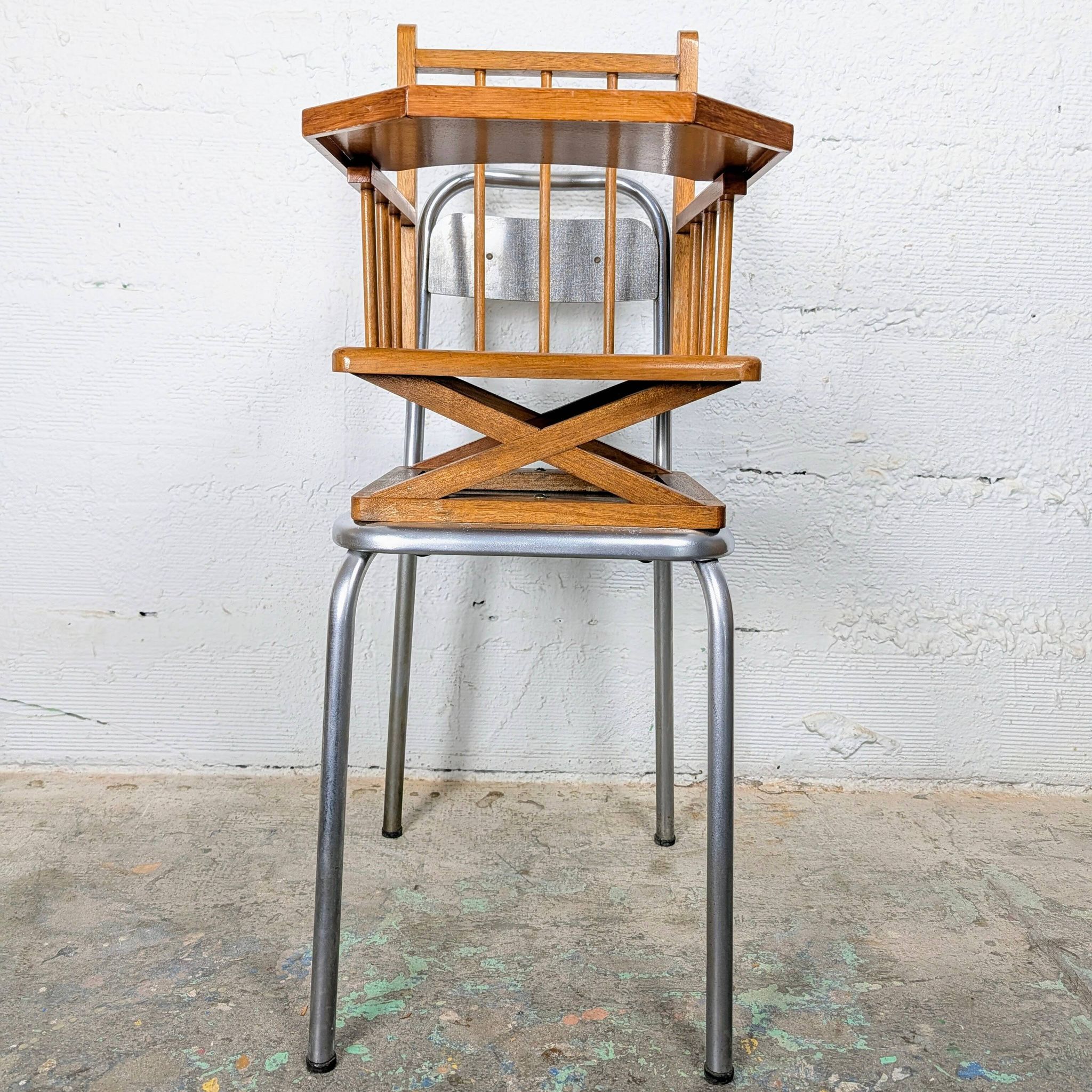 Metal and wood high chair