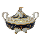 Ancienne bonbonnière en porcelaine dorée et bleu cobalt style Napoléon III