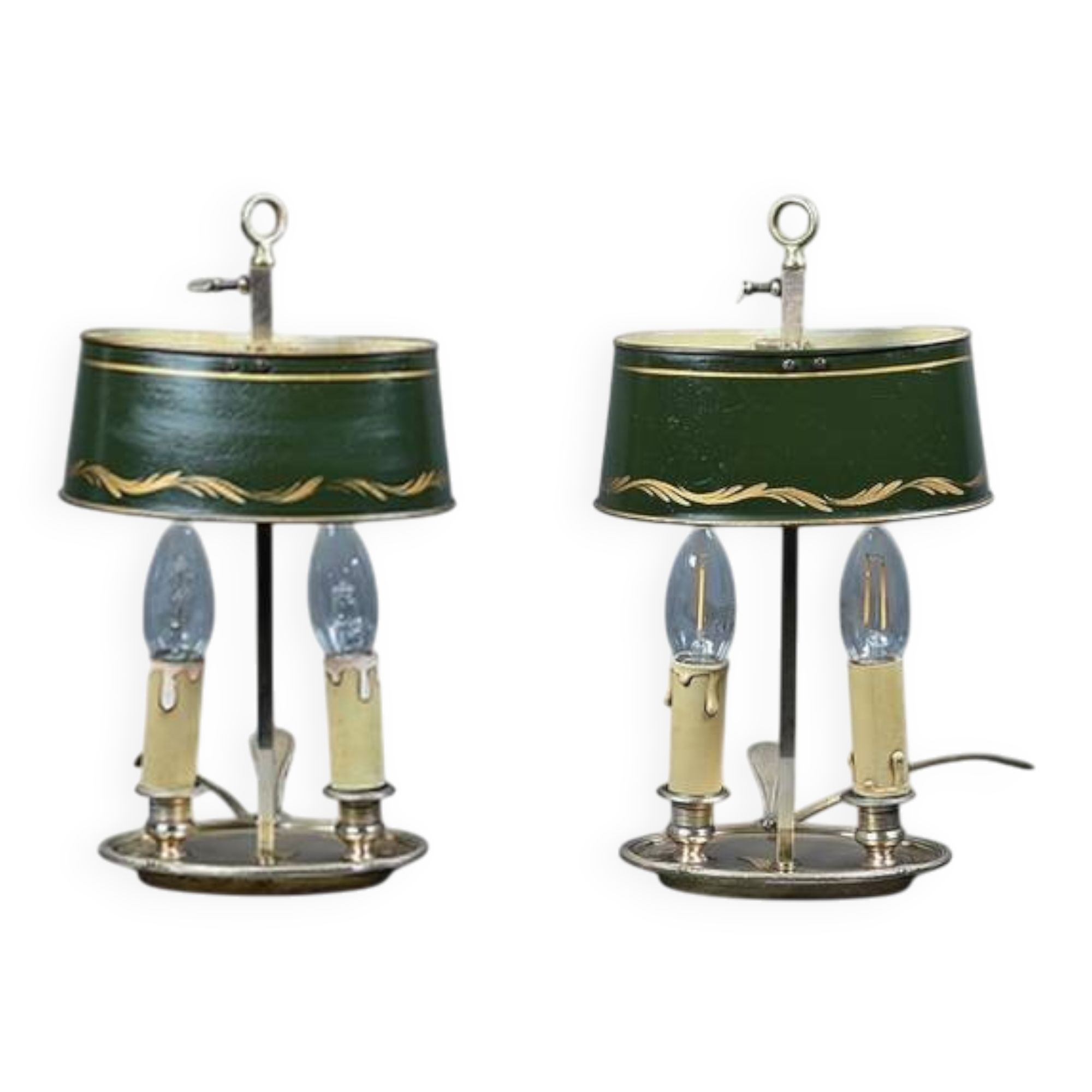 Pair of "Bouillotte" Lamps in Brass, Empire Style – Early 20th Century