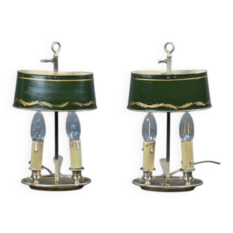Pair of "Bouillotte" Lamps in Brass, Empire Style – Early 20th Century