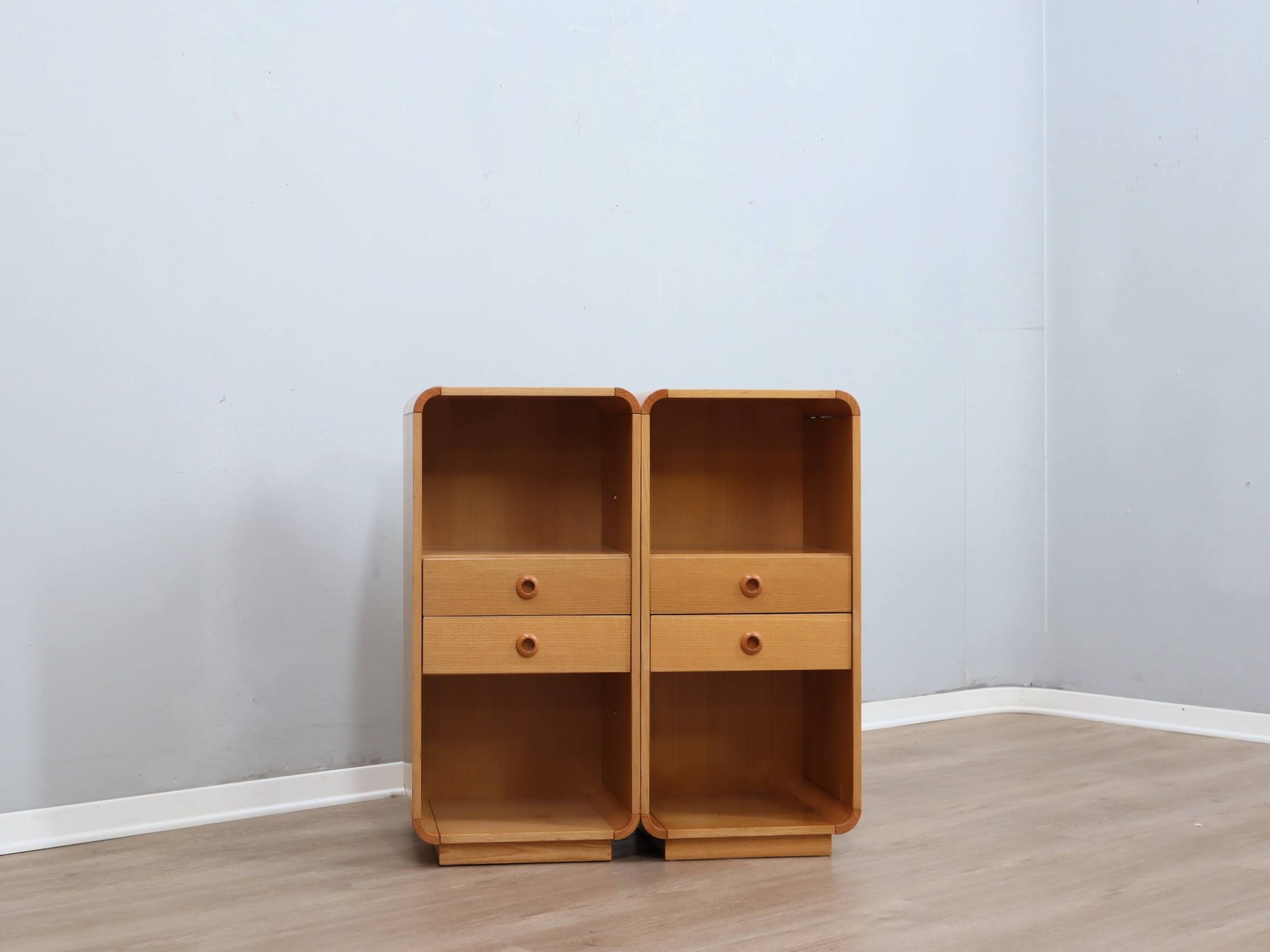 Pair of tall vintage birch wood bedside tables / entryway console 1970s