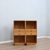 Pair of tall vintage birch wood bedside tables / entryway console 1970s