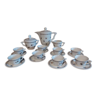 Coffee set in earthenware of Saint Amand décor Touraine eight cups