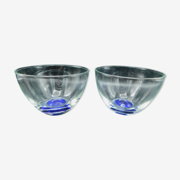 Duo of cobalt blue-bottomed glass bowls