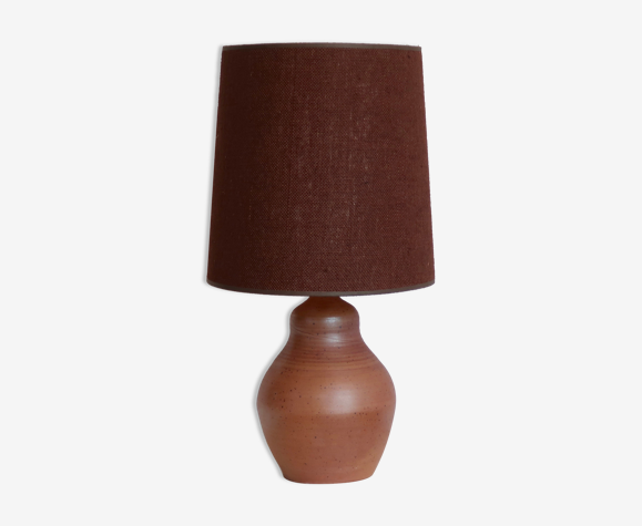 Lampe en grès, abat jour marron, années 70