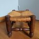 Footrest low stool wood and straw