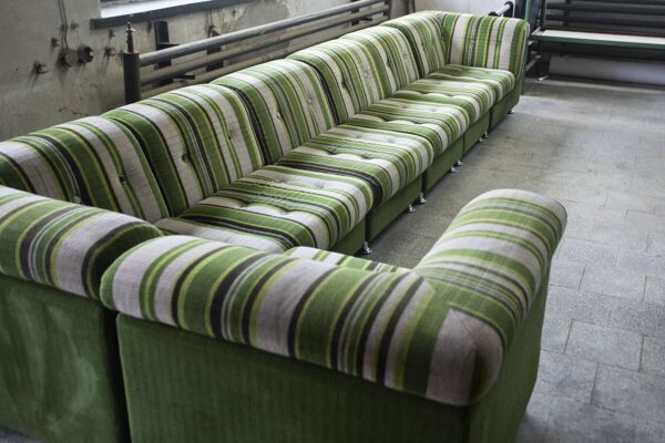 Grand canapé modulable/sectionnel 7 pièces en tissu rayé, Allemagne, années 70