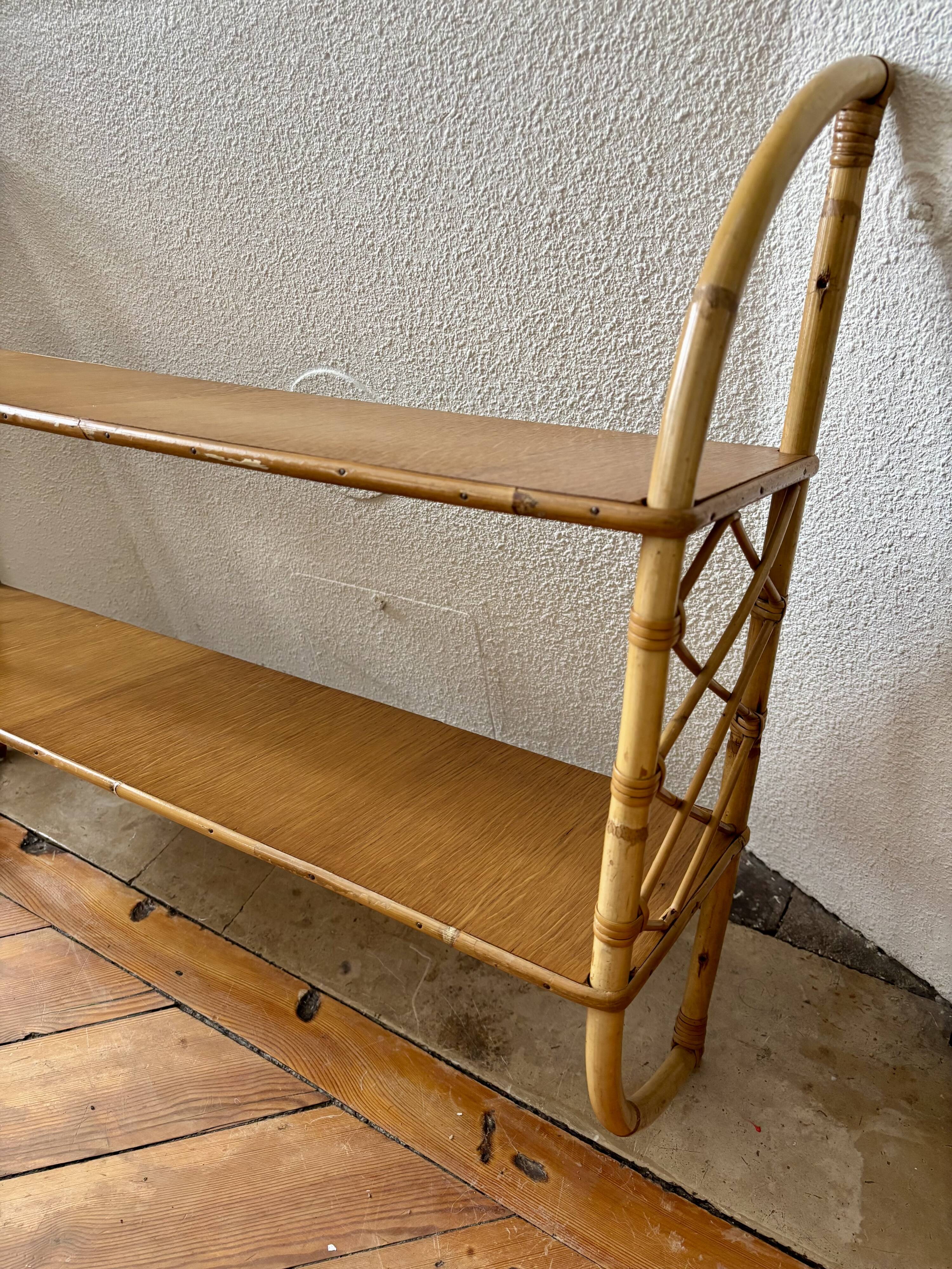 Vintage 1960s rattan wall shelf
