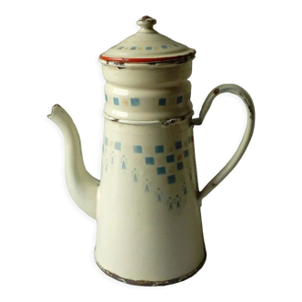 Cafetière émaillée numerotée 87, époque art deco