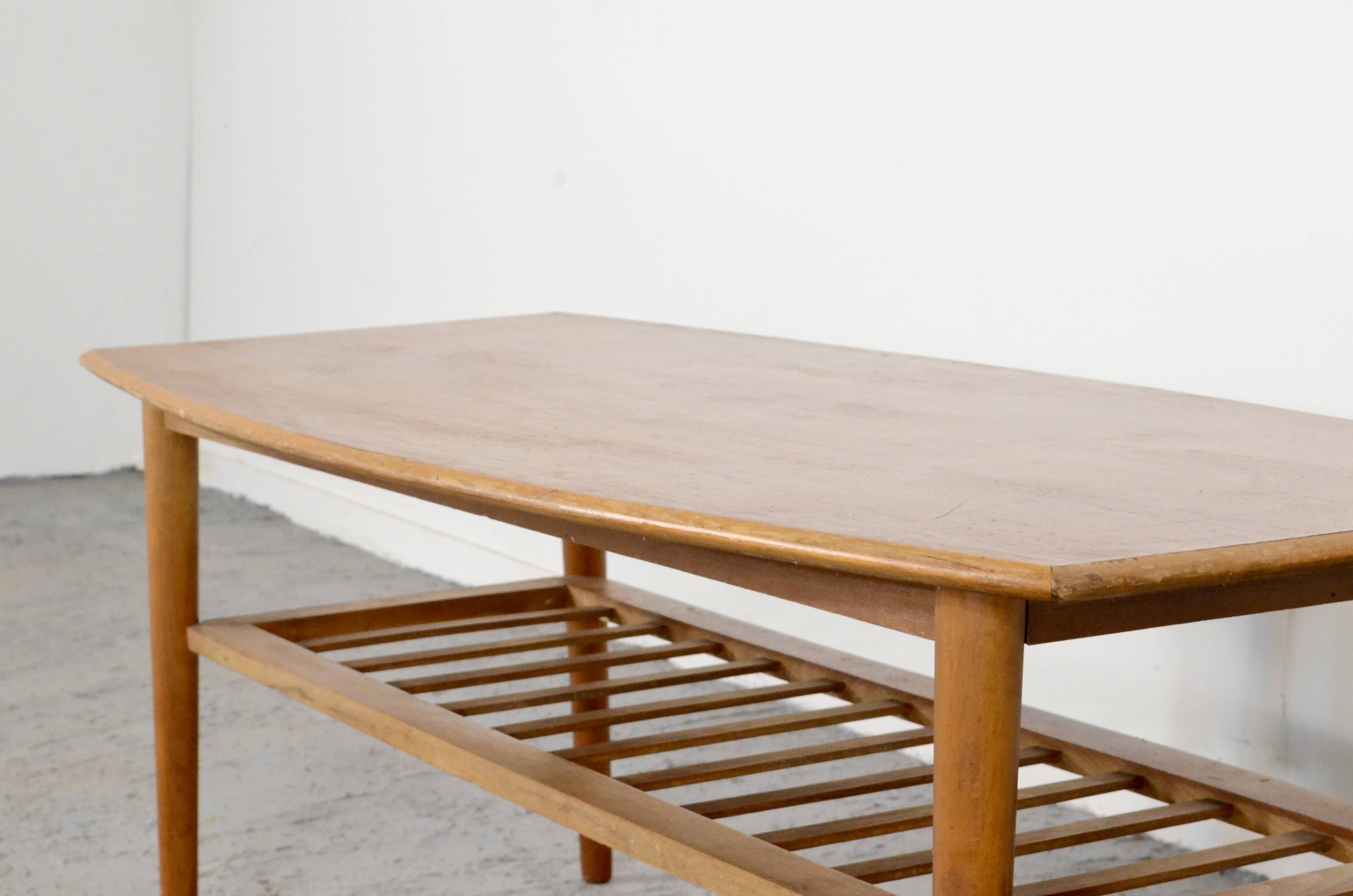 Midcentury Two Tier Teak Slatted Coffee Table.