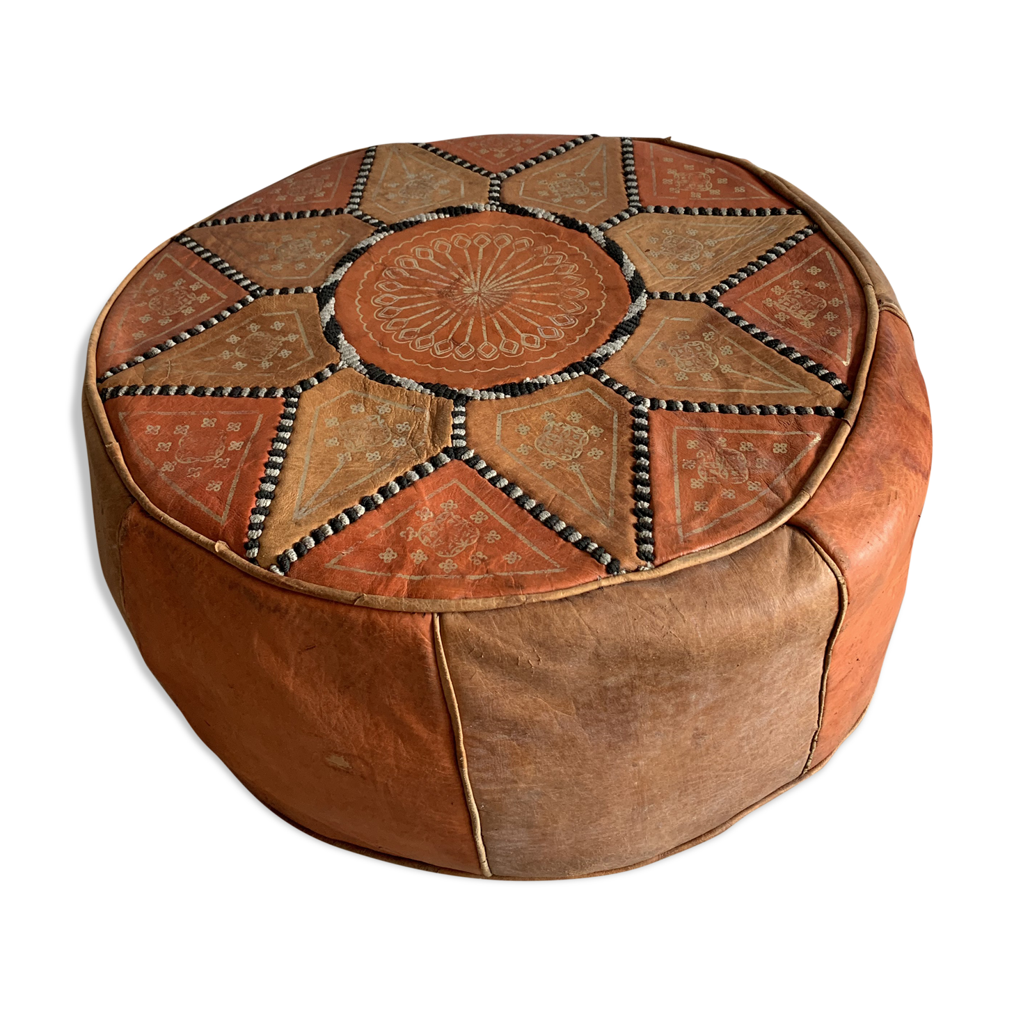 Moroccan leather pouf