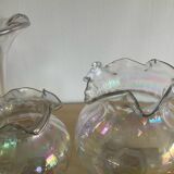 Series of 3 vintage vases in iridescent glass paste