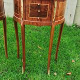 half-moon bedside pair in marquetry, bronze ornaments