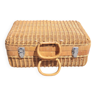 Valise ou mallette en rotin vintage 1970