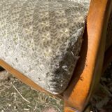 Armchair in wood, cane and velvet
