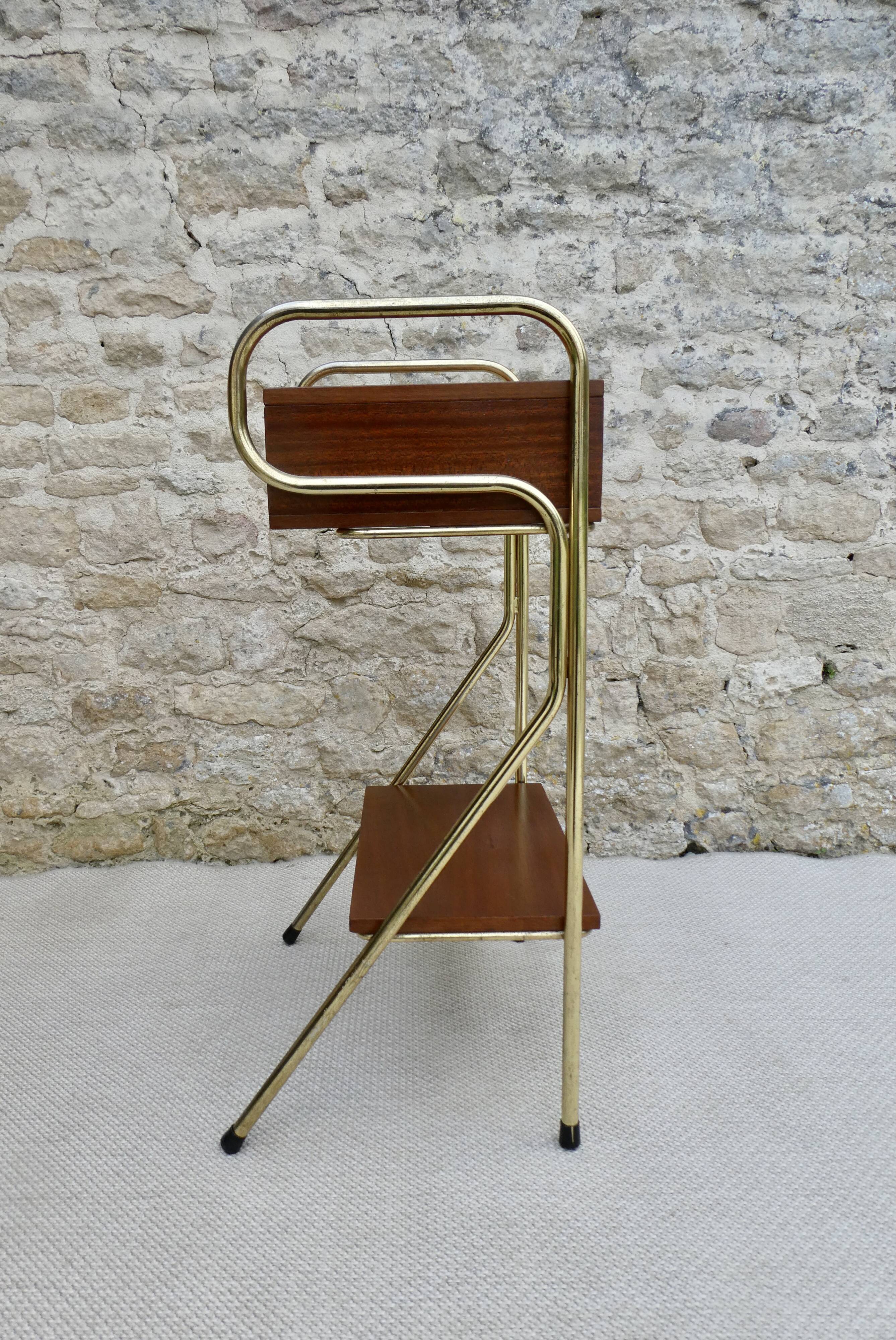 Bedside table in wood and metal, vintage, 50s-60s