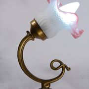 Set of 2 tulip-shaped wall lights in glass, wood, and bronze, art deco style.