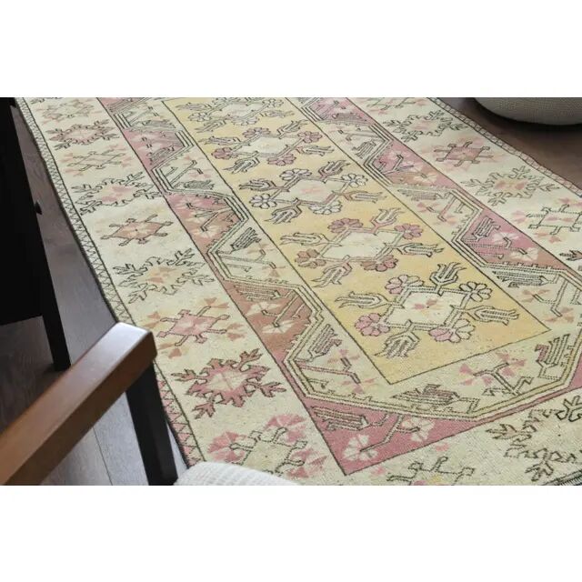 Vintage Turkish Oushak Handmade Wool Cotton Yellow Area Rug 119X210