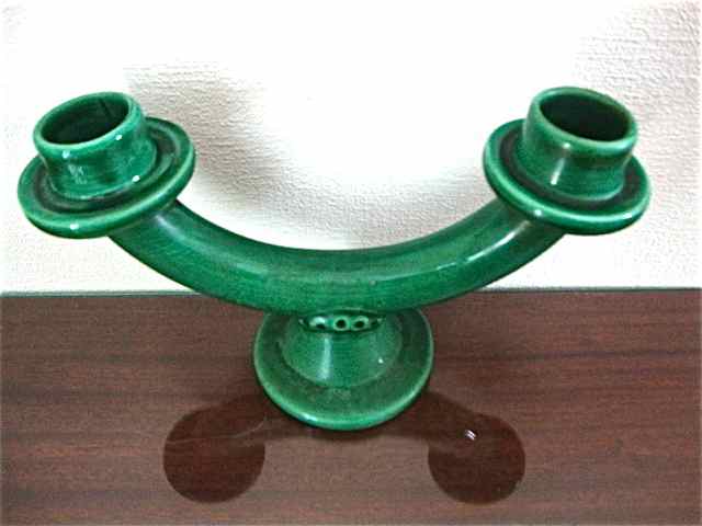 Pair of vintage green ceramic candlesticks